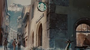 opening still of Starbuck's Super Bowl 2026 commercial "Coffee Run"